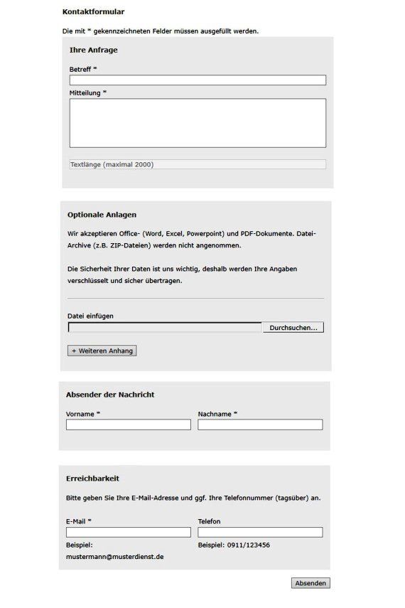 Screenshot vom Kontaktformular