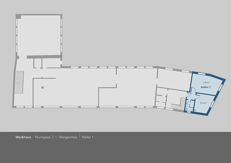 Grundriss des Atelier 1 im Werkhaus Peuntgasse 7 im ersten Obergeschoss