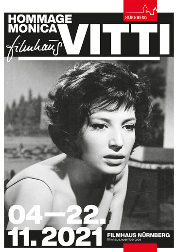 Postermotiv der Filmreihe Hommage Monica Vitti mit einem Portrait der Schauspielerin in schwarz weiß