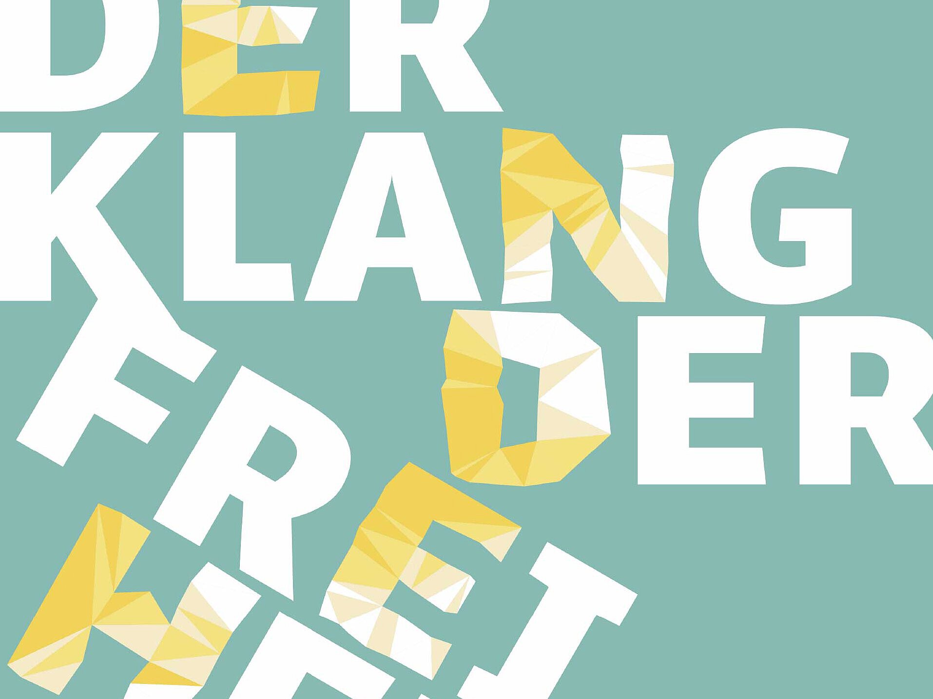 Weiße Großbuchstaben bilden den Text 'DER KLANG DER FREIHEIT' auf türkisfarbenem Hintergrund, einige Buchstaben sind gelb schattiert.