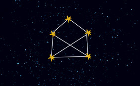 Bild zeigt ein Haus bestehend aus fünf Sternen, am Sternenhimmel