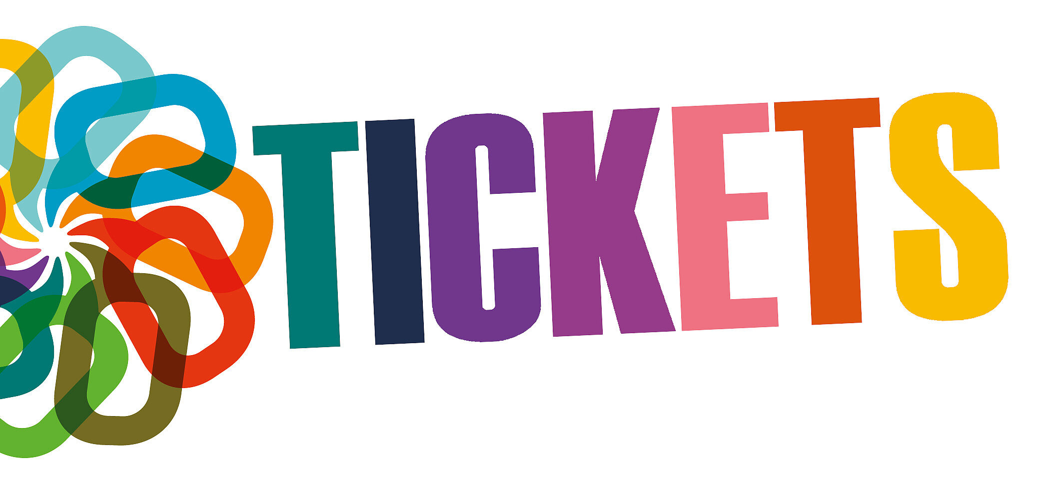 Bunte Grafik mit dem Text Tickets