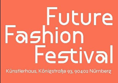 Das Bild zeigt das Logo des Future Fashion Festivals mit weißer Schrift auf orangenem Hintergrund