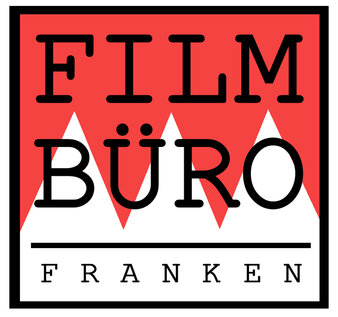 in schwarzer Schrift steht der Name Filmbüro Franken auf rot-weißem Grund