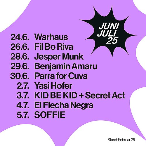 Die Konzerttermine für das st. katharina open air auf weiß-lila Hintergrund