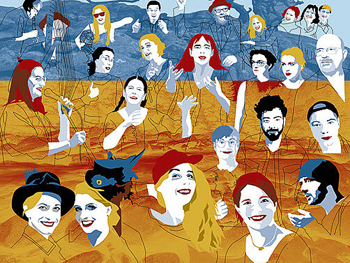 Illustration mit vielen Porträts