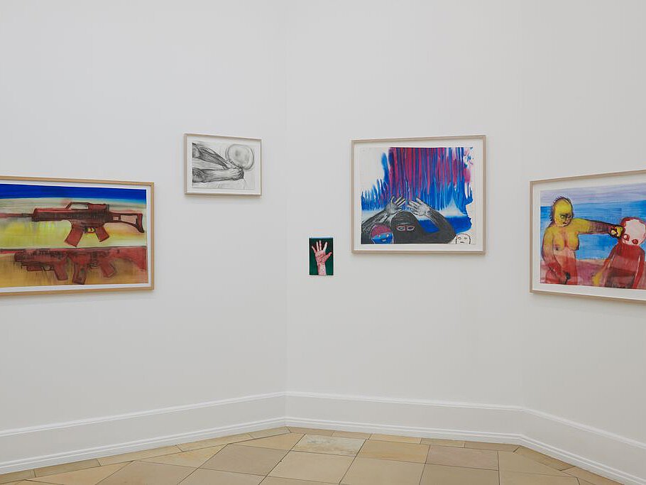 Blick auf die Gemälde von Miriam Cahn in der Ausstellung Something Between Us.