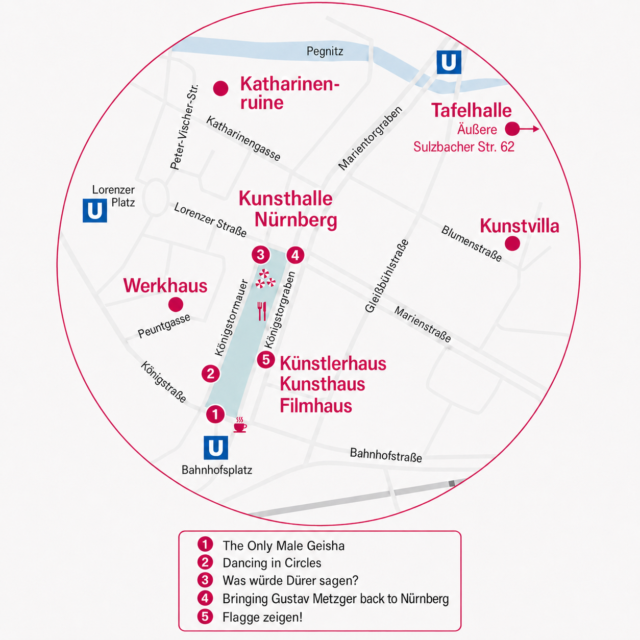Ein Lageplan zeigt die Standorte der Kunstwerke in der Innenstadt an