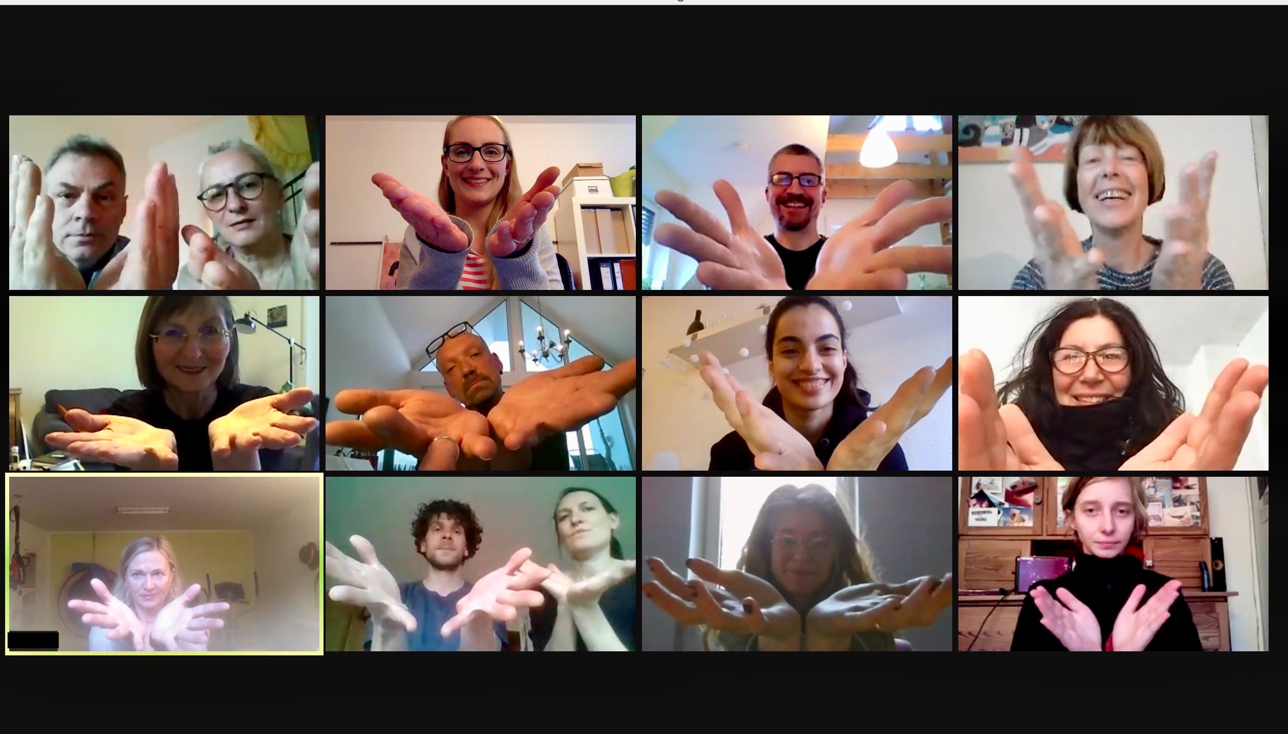 Zoom Screenshot, Menschen mit offener Handgeste