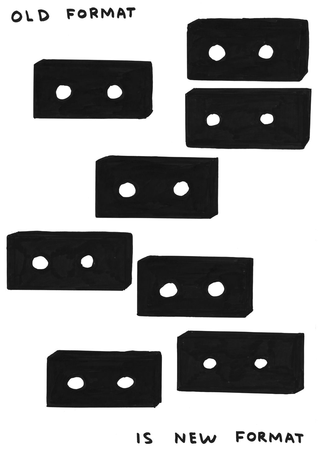Acht gleichartige Dominosteine obenstehender Text: old format. Untenstehender Text: is new format.