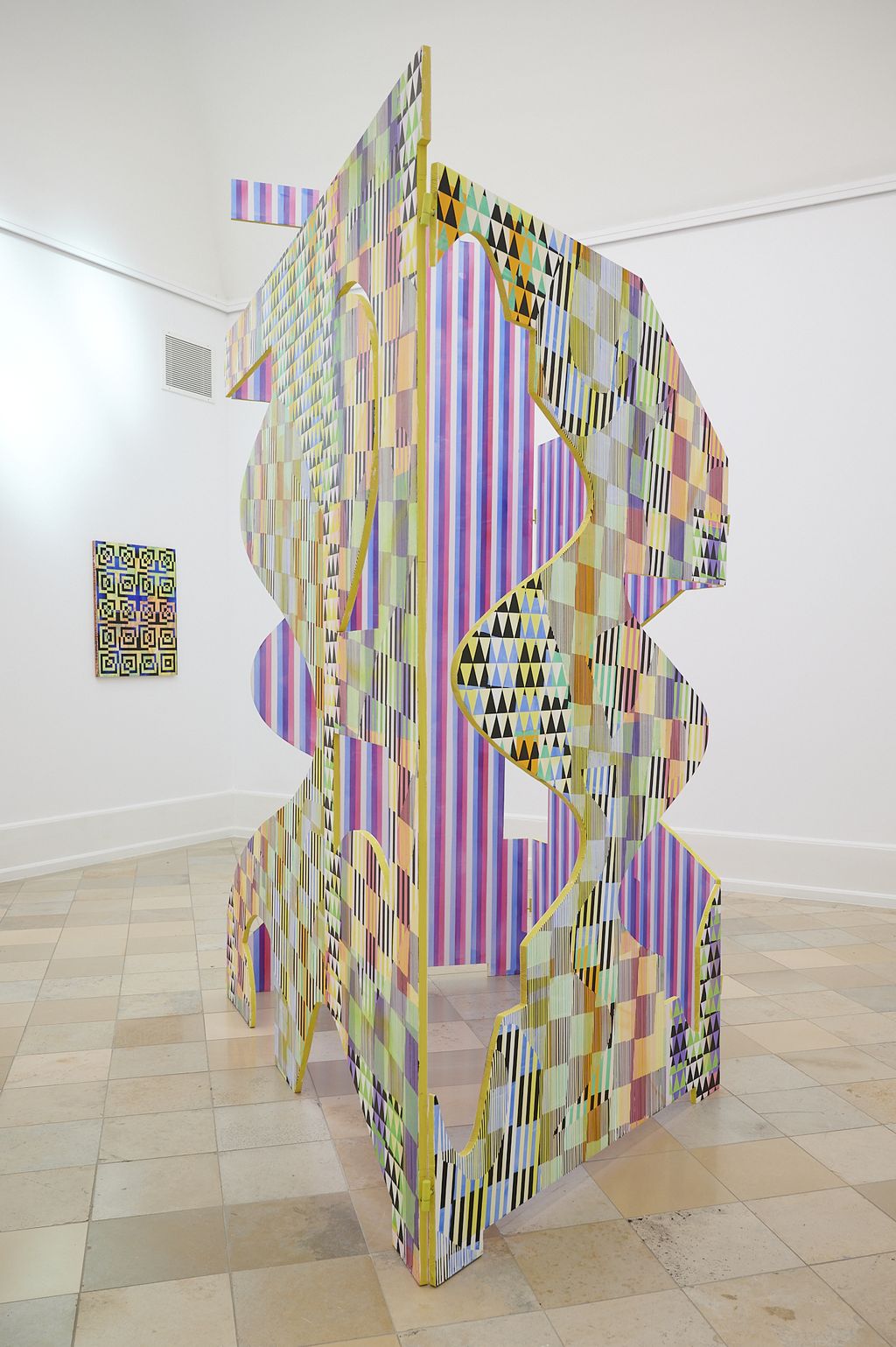 Dreidimensionales Gemälde in gerasterter Manier bunt bemalt