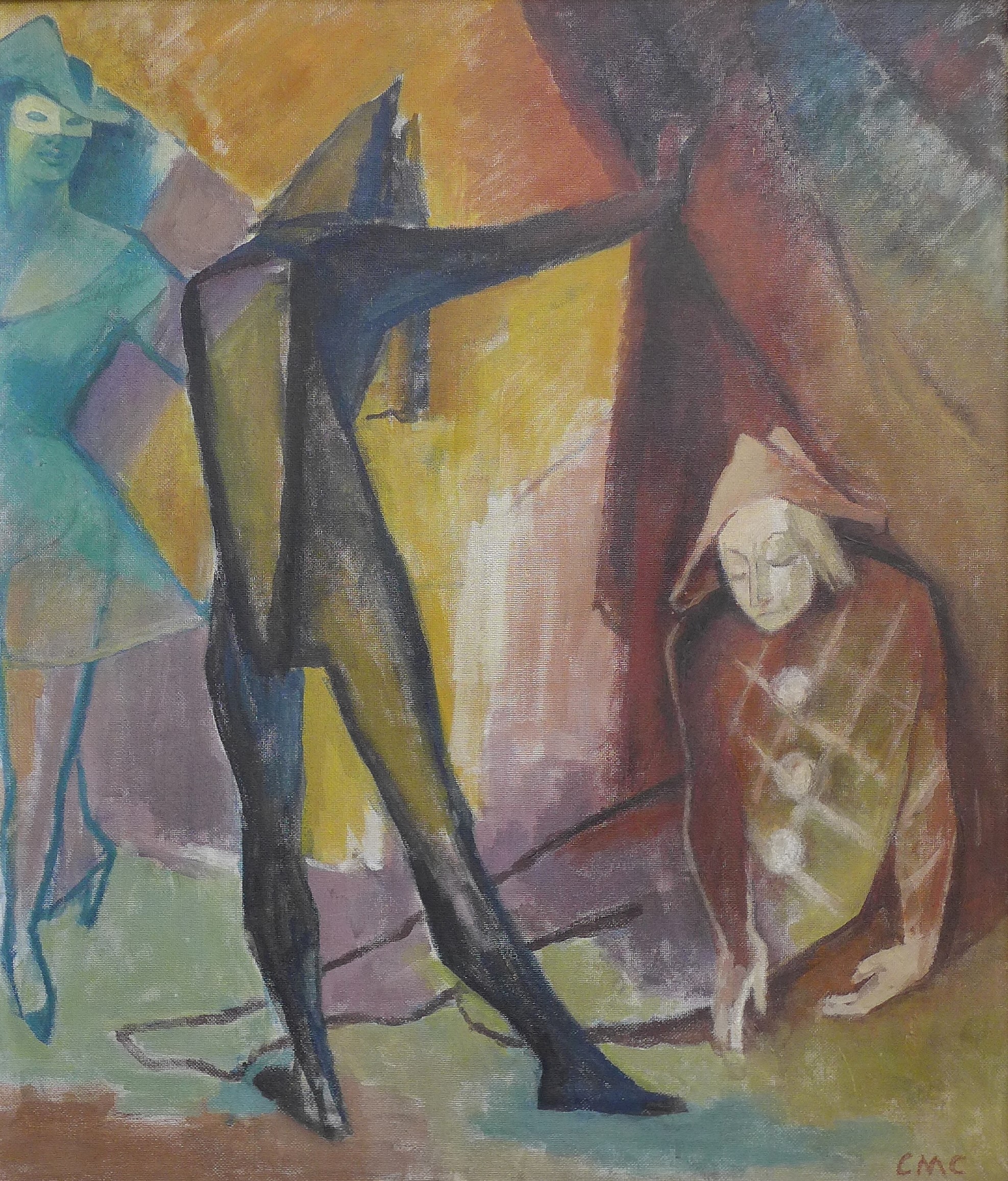 Gemalde von Constantin Mitschke-Collande, das drei Harlekine zeigt.